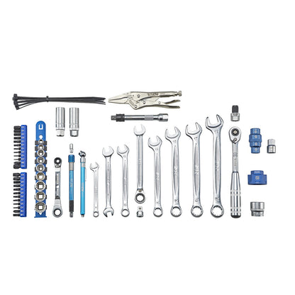 Every tool in the Indian motorcycle tool set laid out flat
