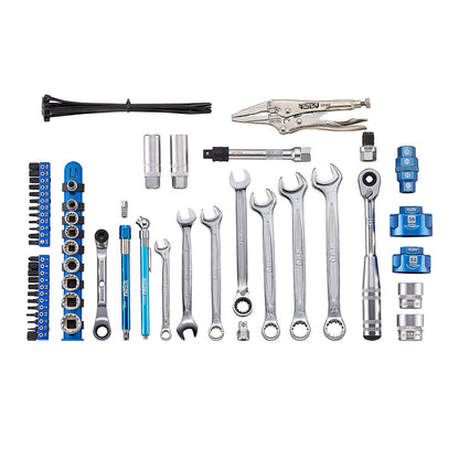 Every tool in the Suzuki motorcycle tool set laid out flat